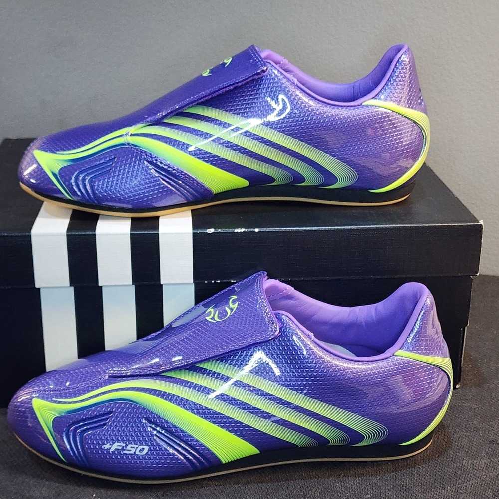 New Womens 8 Adidas Taekwondo F50 Purple Rush JR6025 Lucid Lemon NIB - Picture 1 of 12